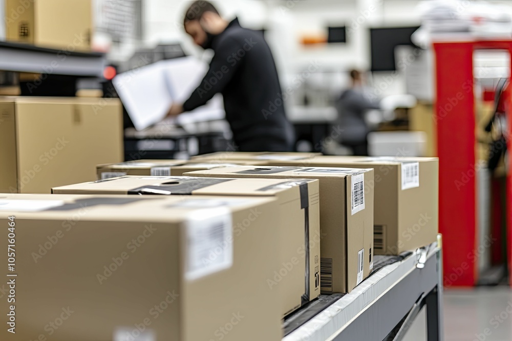 Fototapeta premium Optimized packaging materials being prepared for shipping, focus on performance and protection, clean lines