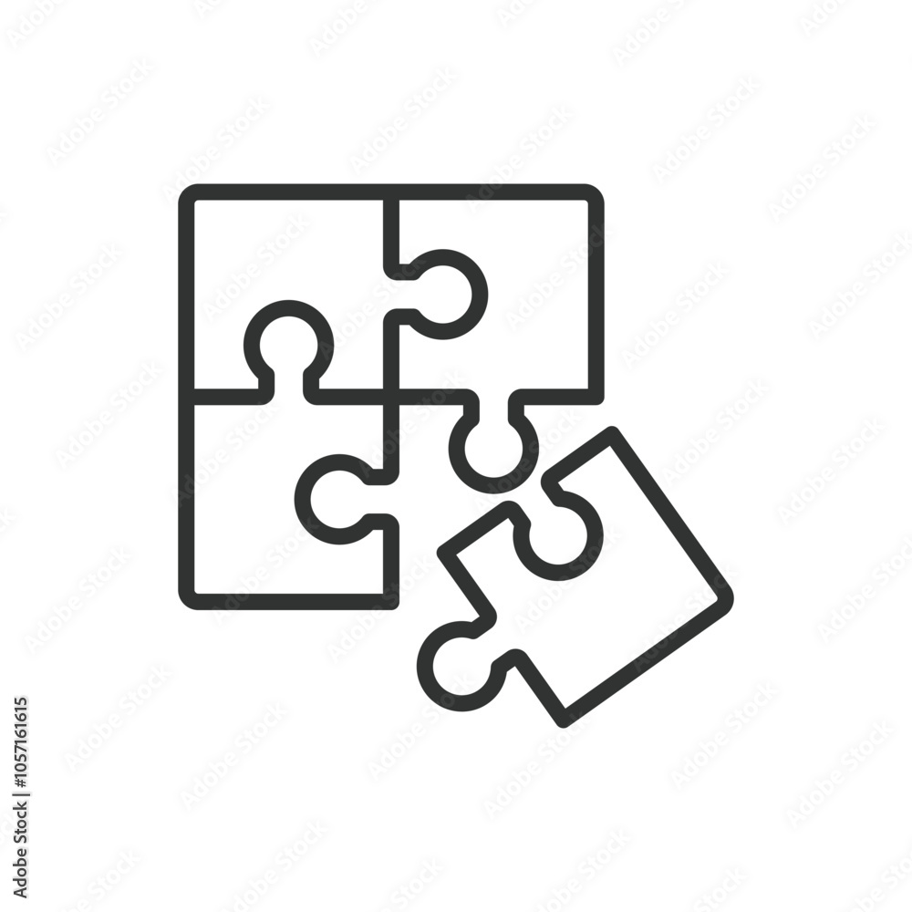 Four Puzzle icon in line design. Puzzle, four, pieces, fit, connection, teamwork, strategy on white background vector. Four Puzzle editable stroke icon Four Puzzle icon in line design. Puzzle, four, pieces, fit, connection, teamwork, strategy on white background vector. Four Puzzle editable stroke icon