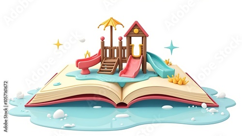 book with 3d playground with water in a cute way, vector image, transparent background