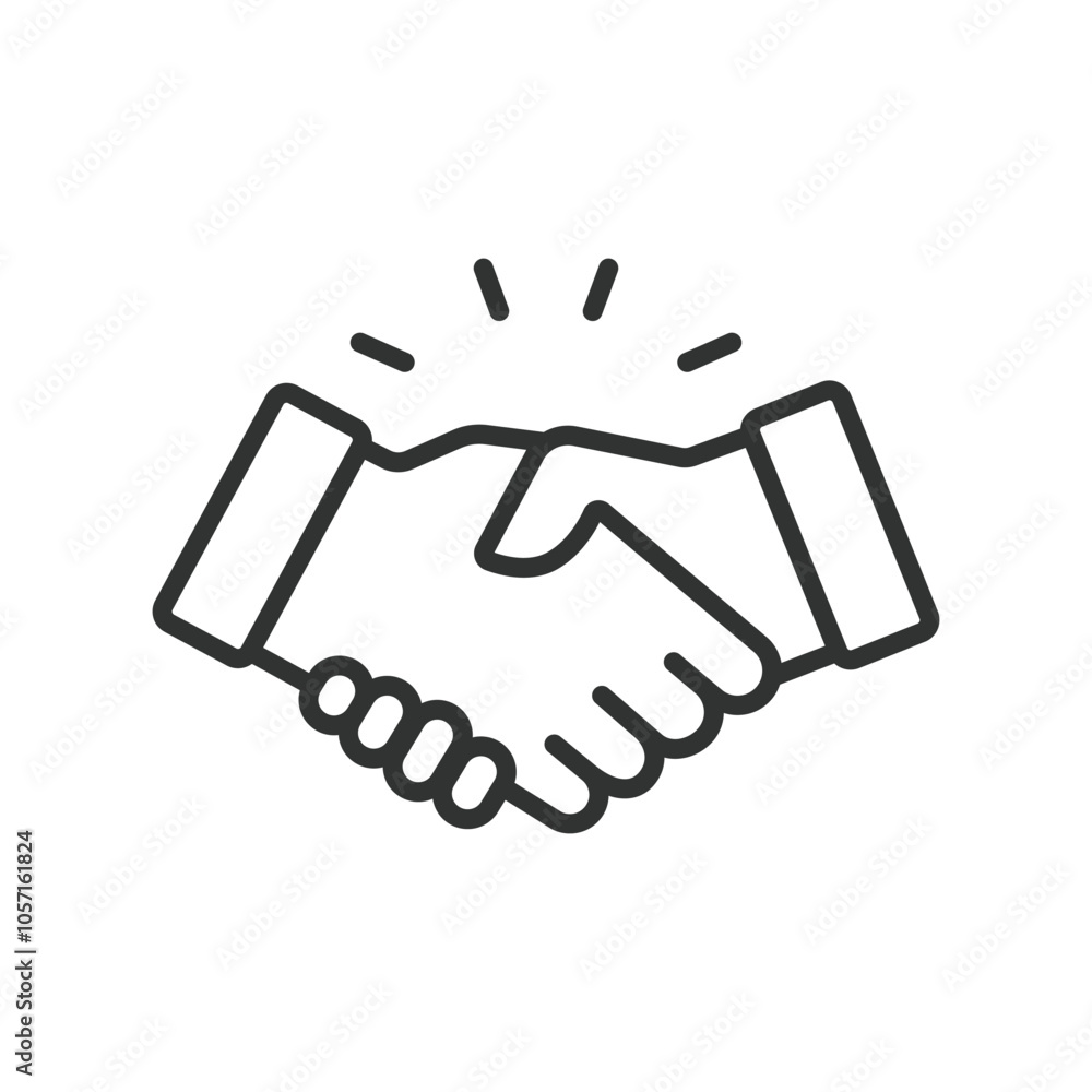 Deal, in line design. Deal, agreement, contract, handshake, partnership, negotiation, collaboration on white background vector. Deal editable stroke icon Deal, in line design. Deal, agreement, contract, handshake, partnership, negotiation, collaboration on white background vector. Deal editable stroke icon