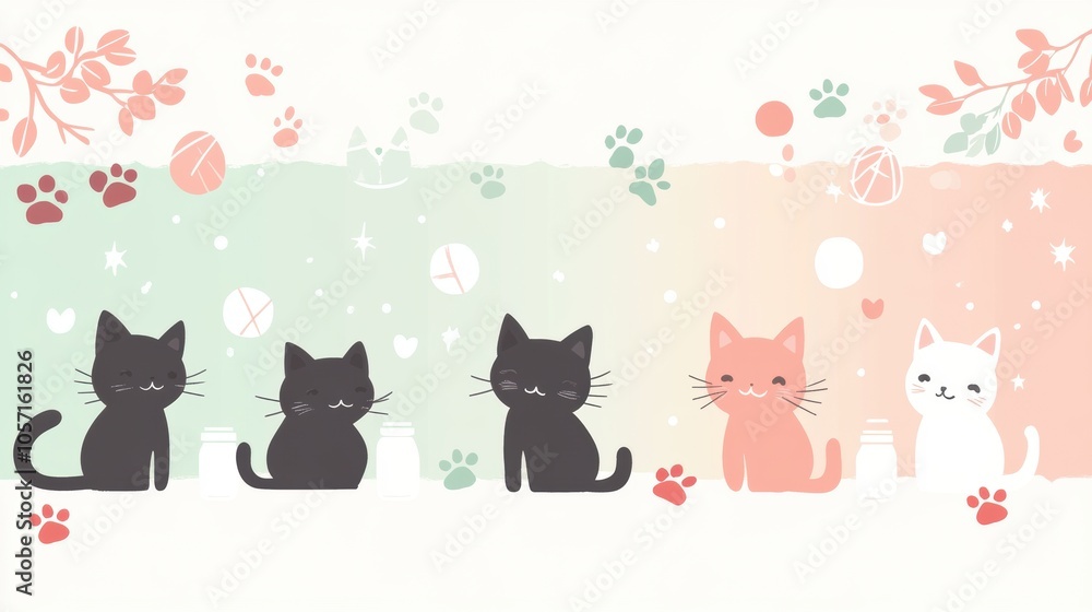Fototapeta premium Playful Cat Theme with Gradient Background