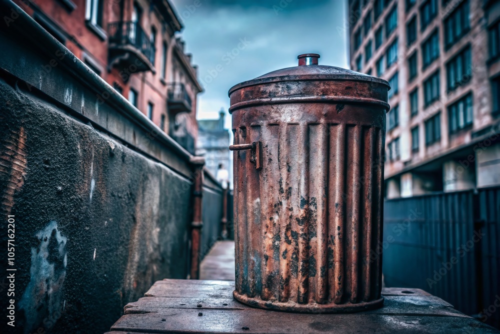 Obraz premium Rusted Old Trashcan - Vintage Urban Product Photography for Eco-Friendly Concepts