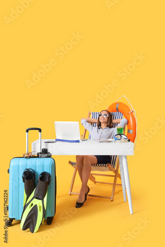 Young businesswoman in deck...