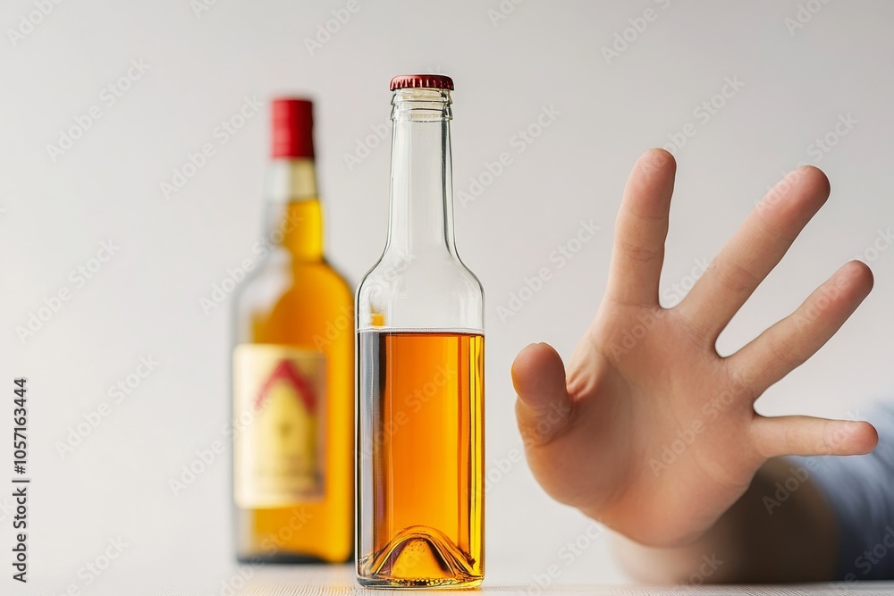 Stop alcohol concept. Person refuse to drink alcohol, Generative AI Stop alcohol concept. Person refuse to drink alcohol, Generative AI