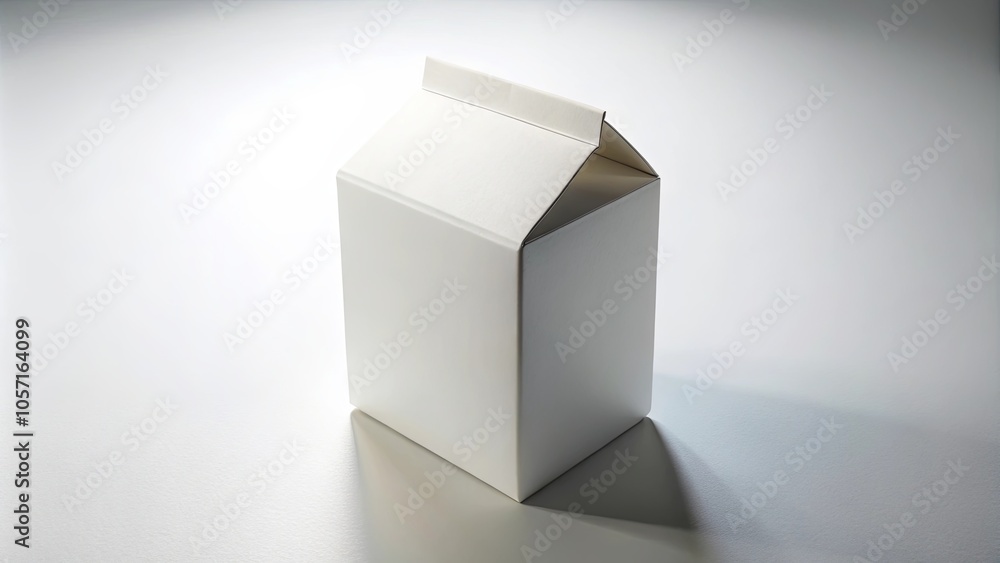 A simple white carton box, sitting on a smooth white surface, with a soft light illuminating it, casting a delicate shadow. A simple white carton box, sitting on a smooth white surface, with a soft light illuminating it, casting a delicate shadow.
