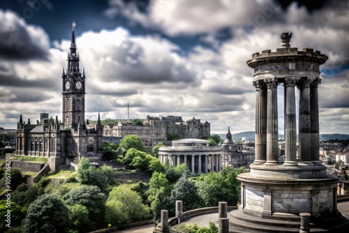 Scenic Landscape of Calton Hill in Edinburgh, UK with Expansive Sky and Copy Space for Text photo