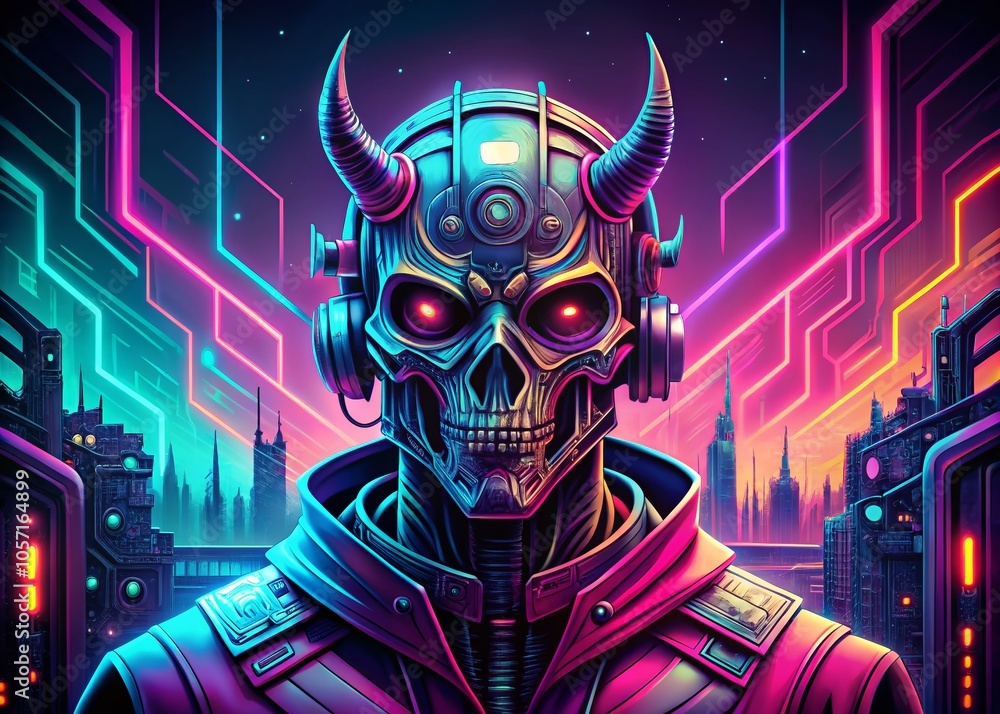 Sci-Fi Cyberpunk Robot Devil Ghost Mask Template for Futuristic Designs
