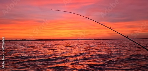 fishing at sunset