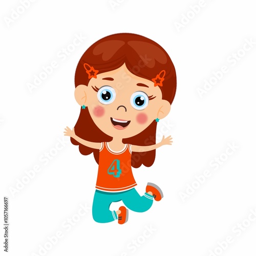 Cute girl jump vactor image. Girl cartoon character vactor image .