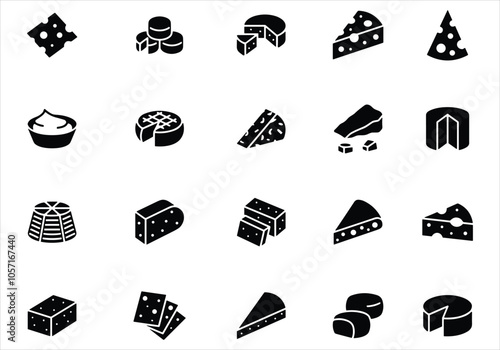 Cheese dices and slices silhouette vector.