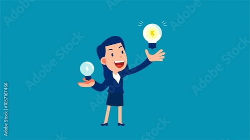Businesswoman choosing the best idea bulb