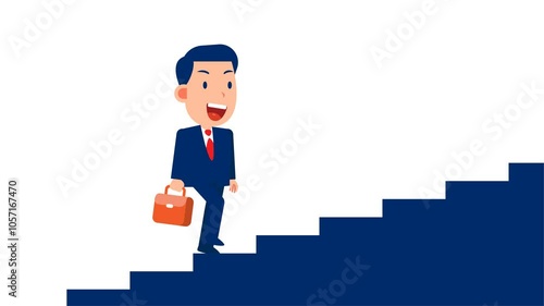 Businessman with suitcase climbing the stairs of success