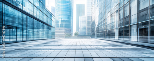 Modern minimalist futuristic architectural space featuring a sleek square platform designed for advertising. The innovative design emphasizes clean lines, open space, 