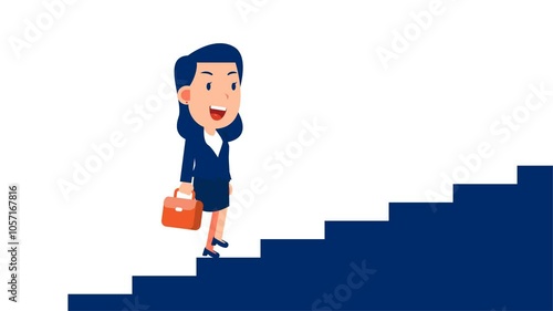 Businesswoman with suitcase climbing the stairs of success