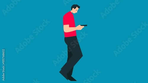 Man looking his phone and walking 