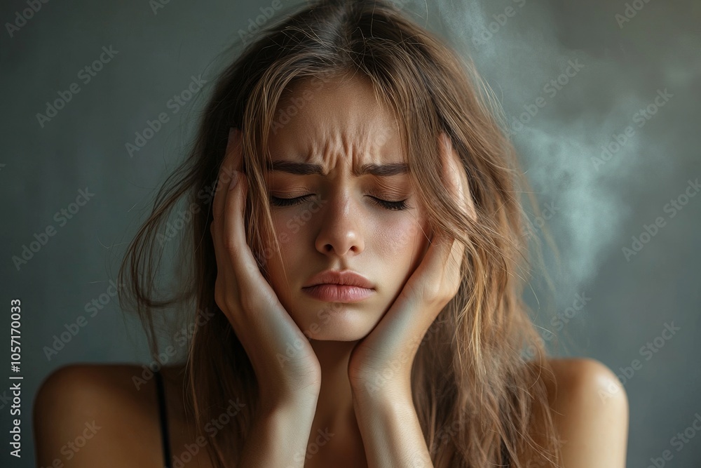 Sweaty young woman feeling discomfort and hot isolated on background, Generative AI Sweaty young woman feeling discomfort and hot isolated on background, Generative AI