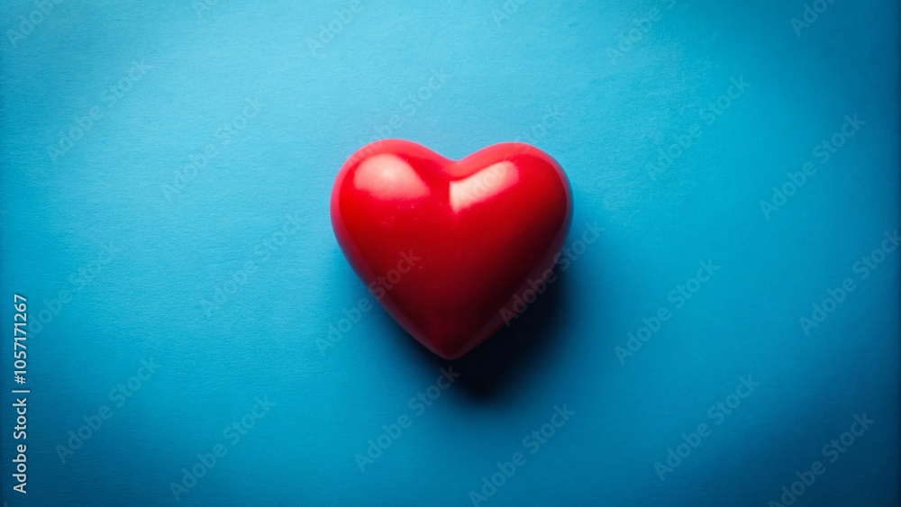 Single Red Heart on Blue Background - Conceptual Love and Emotion Photography Single Red Heart on Blue Background - Conceptual Love and Emotion Photography