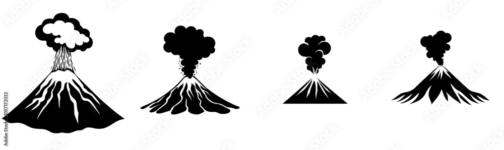 A volcano eruption is depicted in black. A natural mountain disaster has taken place. A volcano eruption is depicted in black. A natural mountain disaster has taken place.