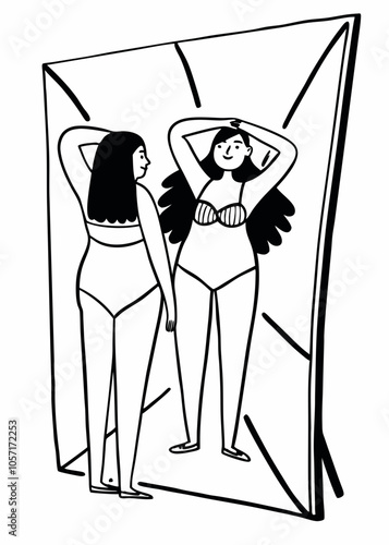Body positive minimalistic girls illustration