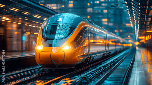 A Sleek Modern Train Station with Glass Ceilings and Clean Platforms, Showcasing Innovative Architecture and Efficient Transportation Design
 photo