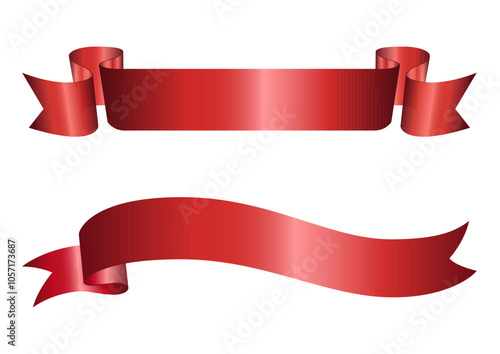Set of decorative red ribbon banners isolated on white. Vector red ribbons. Ribbon banner set. Red ribbons, Vector. Blank retro flag, tape for text, price tag, sale label. For the award, graduate