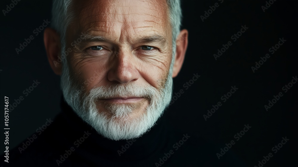 Man with a beard and gray hair is wearing a black shirt and a black vest Man with a beard and gray hair is wearing a black shirt and a black vest