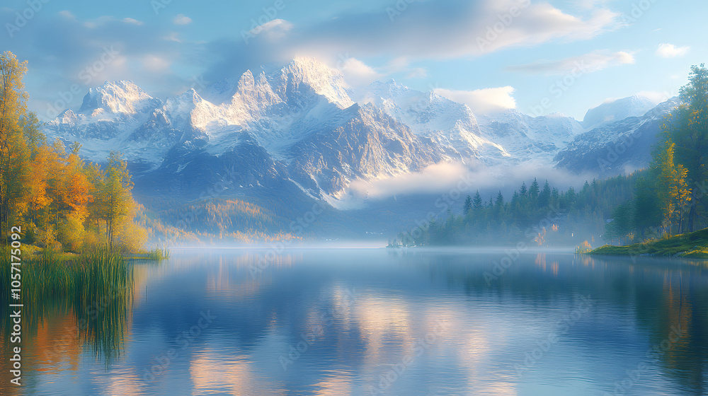 A Tranquil Mountain Lake Reflecting Surrounding Peaks Under a Clear Blue Sky, Creating a Serene Natural Landscape
A Tranquil Mountain Lake Reflecting Surrounding Peaks Under a Clear Blue Sky, Creating a Serene Natural Landscape