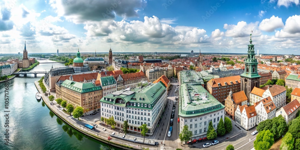 Obraz premium Stunning aerial view of Copenhagen captured from City Hall Tower in February 2020, showcasing the city’s vibrant architecture and charming landscape