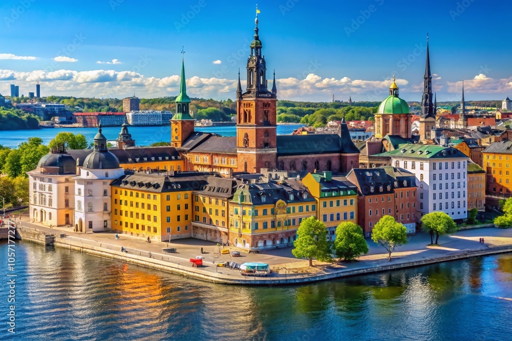 Fototapeta premium Stunning Architectural Photography of Storkyrkan Church in Stockholm, Capturing Gothic and Baroque Elements for Travel