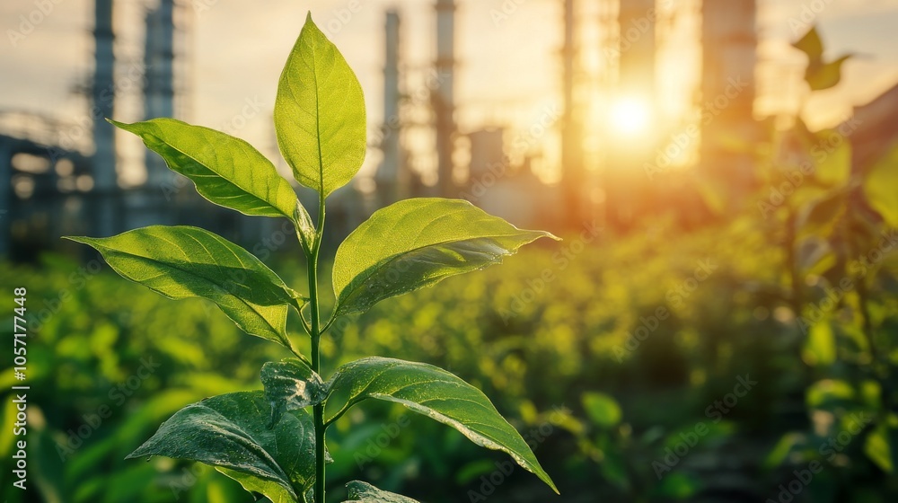 Production of biodegradable materials using oil, modern facility, green and natural tones, sustainable development Production of biodegradable materials using oil, modern facility, green and natural tones, sustainable development