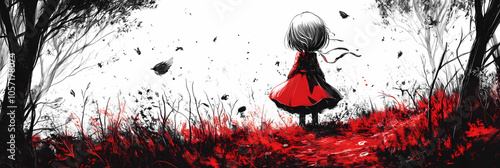 Wallpaper Mural Chibi Horror Scene: Cute Kawaii Character in Spooky Manga Art Torontodigital.ca