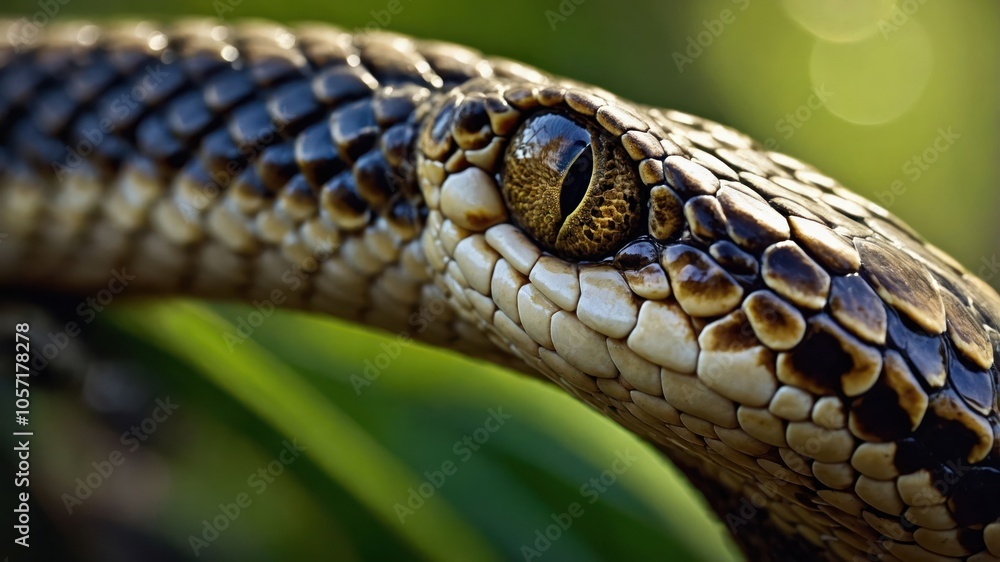 Close-up of a snake's eye showcasing its intricate scales and natural habitat. Close-up of a snake's eye showcasing its intricate scales and natural habitat.