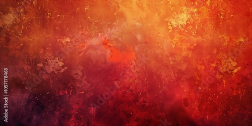 Abstract background with manuscripts and brush texture, rich red and orange tones, artistic style.