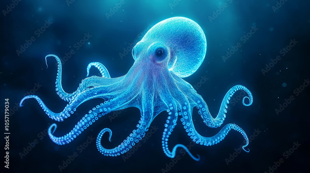 glowing octopus with transparent skin gracefully moves through water, showcasing its shape shifting abilities. This mesmerizing creature captivates with its vibrant colors and fluid movements glowing octopus with transparent skin gracefully moves through water, showcasing its shape shifting abilities. This mesmerizing creature captivates with its vibrant colors and fluid movements