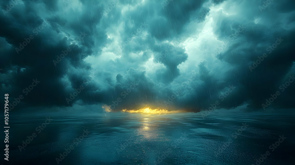 Dark Stormy Clouds Over a Calm Sea Illustration Dark Stormy Clouds Over a Calm Sea Illustration