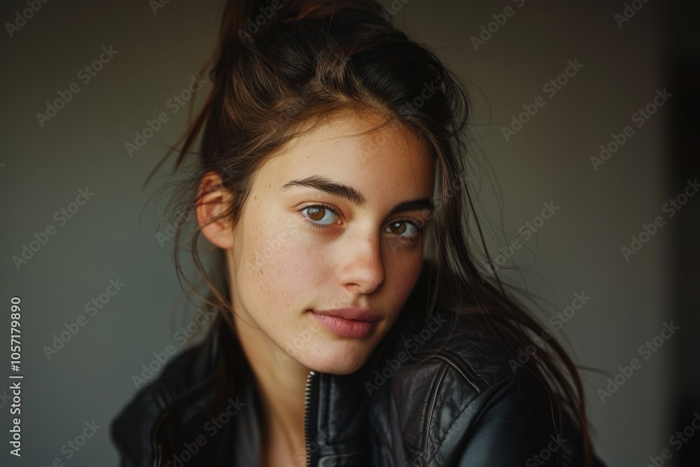 A portrait of a woman with deep eyes and natural beauty, exuding quiet confidence in a serene, softly lit setting. A portrait of a woman with deep eyes and natural beauty, exuding quiet confidence in a serene, softly lit setting.