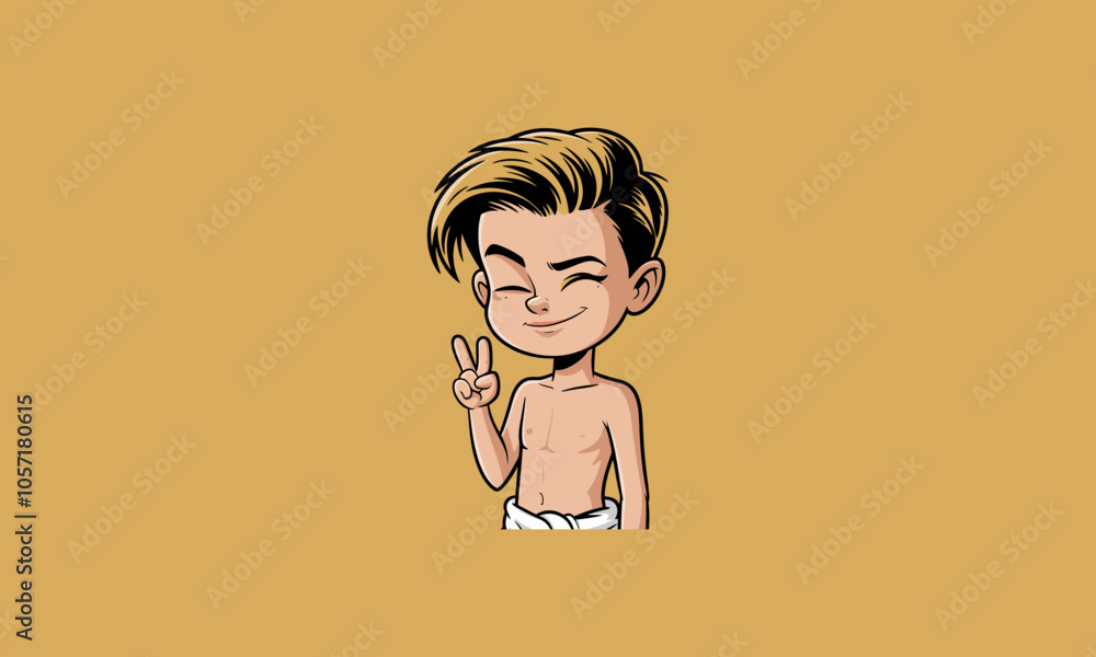 Cartoon boy smiling and showing a peace sign. Cartoon boy smiling and showing a peace sign.
