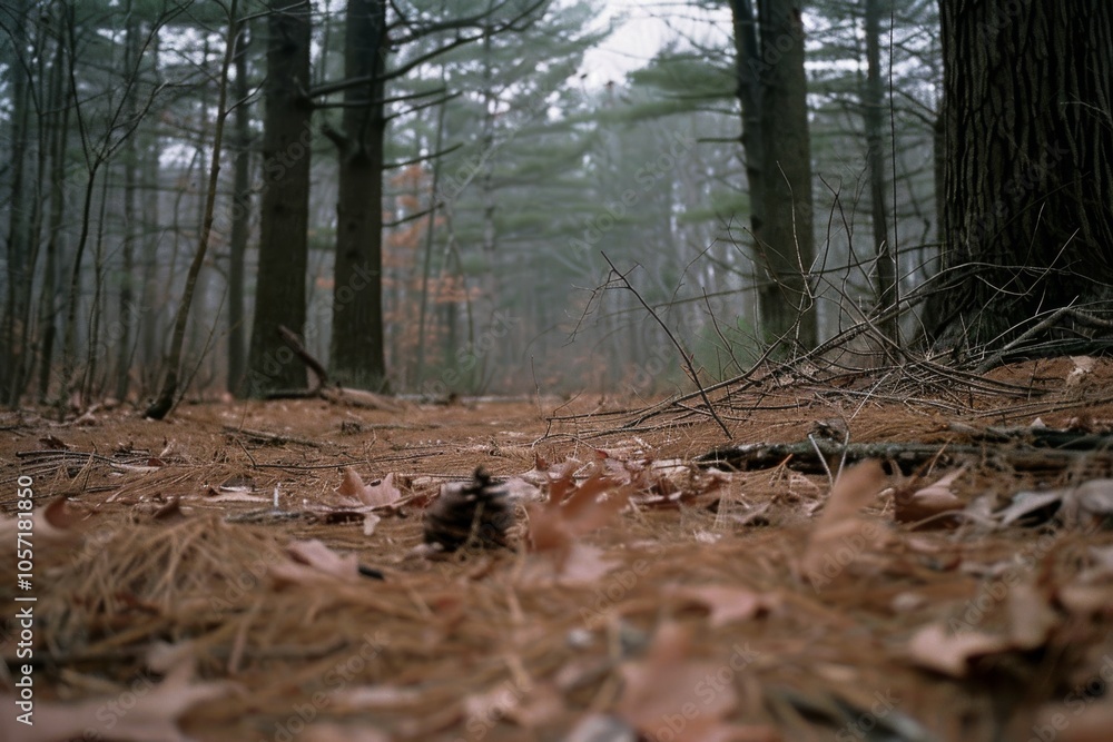 A misty forest floor, blanketed with fallen pine needles and autumn leaves, invites exploration and quiet contemplation amidst towering trees. A misty forest floor, blanketed with fallen pine needles and autumn leaves, invites exploration and quiet contemplation amidst towering trees.