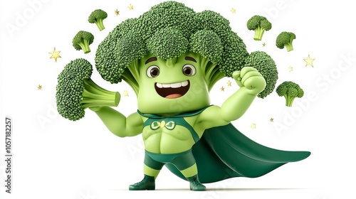 Cartoon Broccoli Superhero Flexing Its Muscles