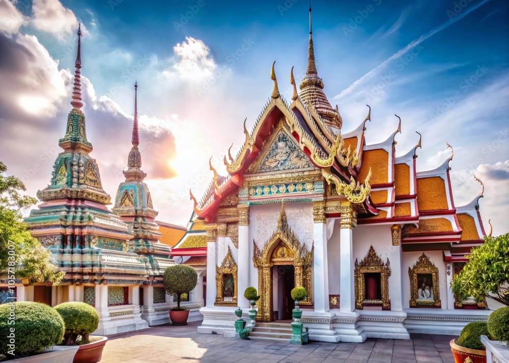 Fototapeta premium Stunning Portrait Photography of Bangkok Temples Capturing Culture and Architecture
