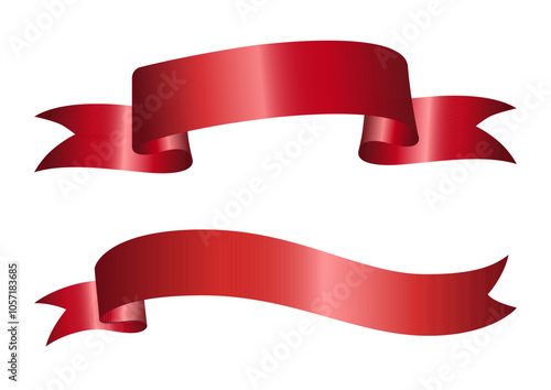 Set of two decorative red awards ribbon banners for text. Blank Red award Ribbon Collection Pack Template. Empty Red Ribbon, Label Design. Vector. Various shapes. For the award, graduate