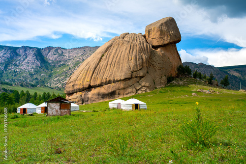 Turtle Rock, or Melkhii Khad, the famous gigantesque rock formed into a turtle shape by only wind and rain water in Gorkhi-Terelj National Park, Mongolia