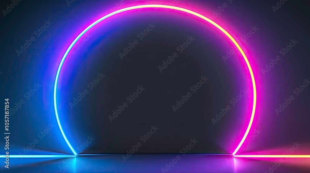 Stunning abstract neon tunnel with glowing blue and purple lines leading to a luminous horizon in a digital landscape Stunning abstract neon tunnel with glowing blue and purple lines leading to a luminous horizon in a digital landscape