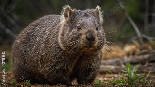 A close-up of a wombat in a natural setting, showcasing its unique features and habitat.