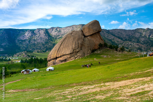 Turtle Rock, or Melkhii Khad, the famous gigantesque rock formed into a turtle shape by only wind and rain water in Gorkhi-Terelj National Park, Mongolia