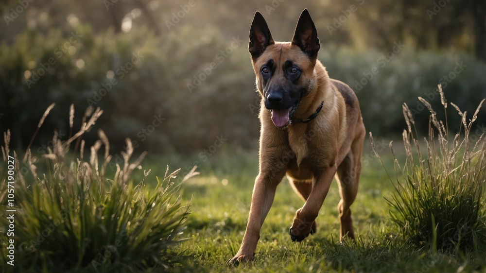 A dog running joyfully through a grassy field during golden hour. A dog running joyfully through a grassy field during golden hour.