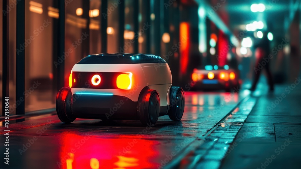 Fototapeta premium Autonomous robots navigating through environments using advanced sensors and AI