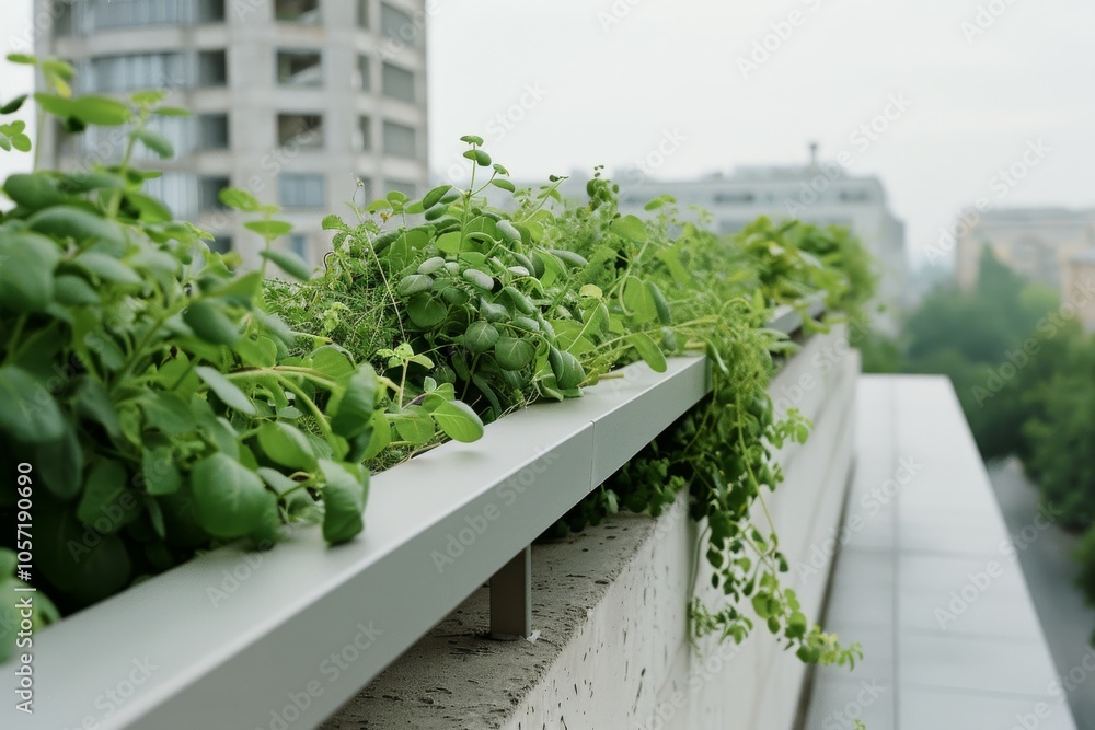 Lush green plants thrive on a modern city rooftop, bringing a touch of nature to the urban environment against a backdrop of tall buildings. Lush green plants thrive on a modern city rooftop, bringing a touch of nature to the urban environment against a backdrop of tall buildings.