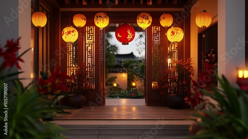 Wallpaper Mural A serene entrance adorned with colorful lanterns, inviting tranquility and celebration. Torontodigital.ca