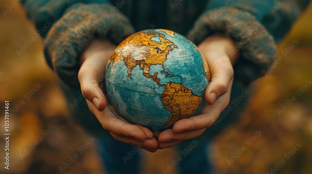 Hands from all walks of life gently holding a globe, capturing the essence of global unity and the importance of caring for our planet.